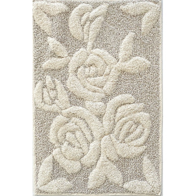 Beige cotton bath rug with embossed Rose design