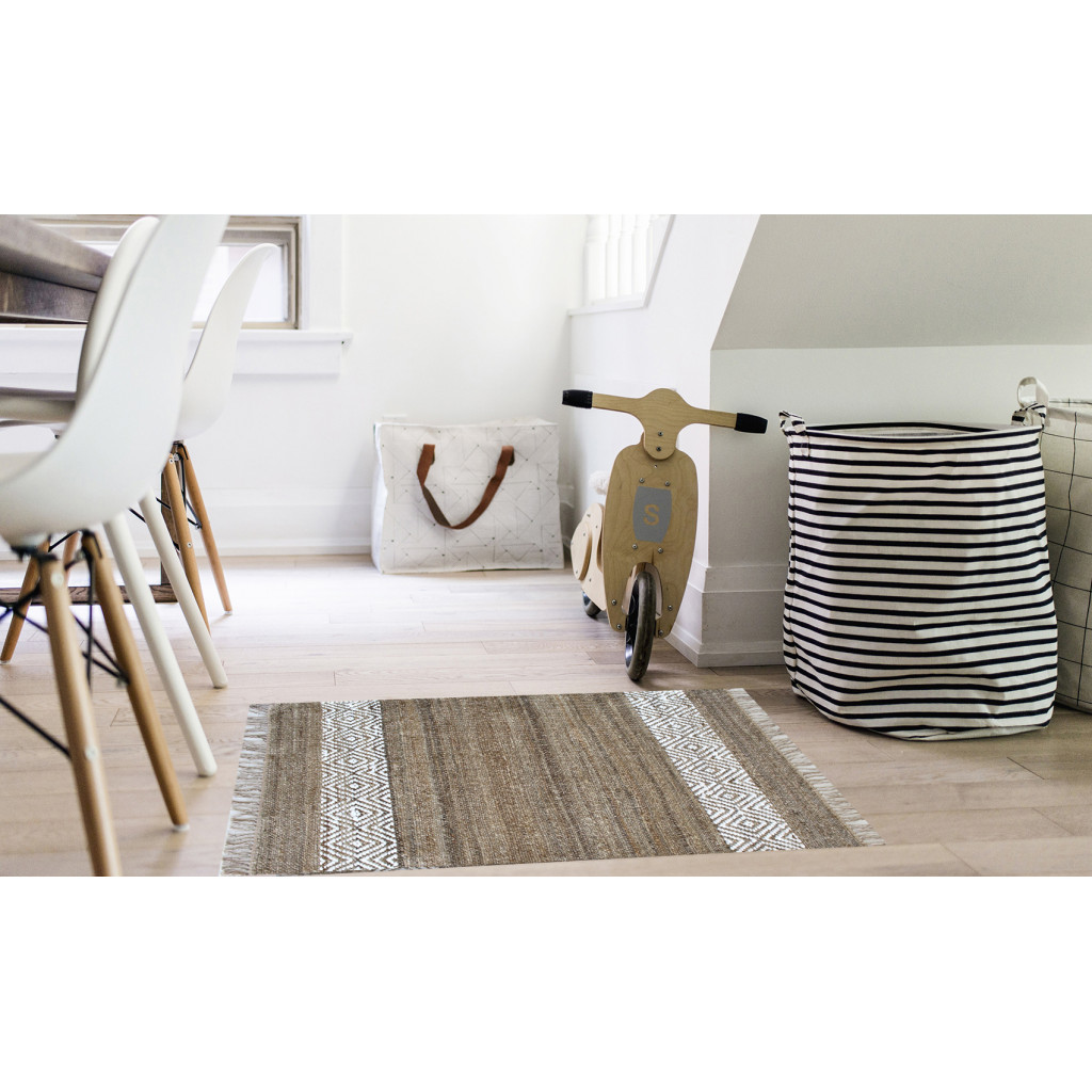 kaki, 60 x 90 cm e 60 x 130 cm Set di tappeti in cotone intrecciato a mano con nappe per cucina soggiorno Famibay 