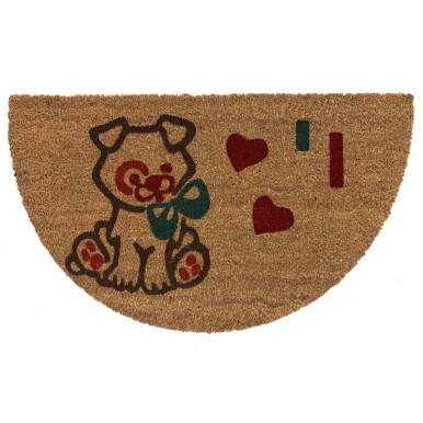 Doormat in natural coconut half moon with teddy bear with heart print