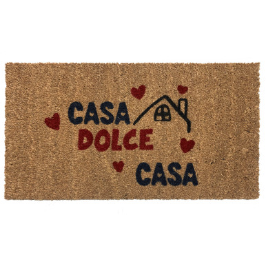 Natural coconut doormat with Casa Dolce Casa print with hearts