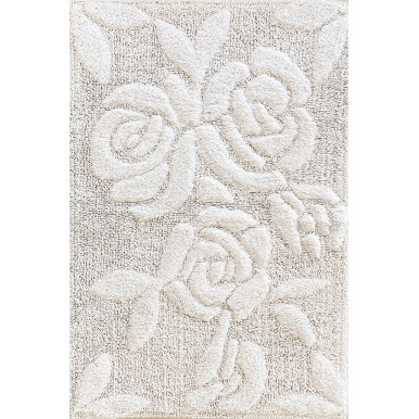 White cotton bath rug with embossed Rose design