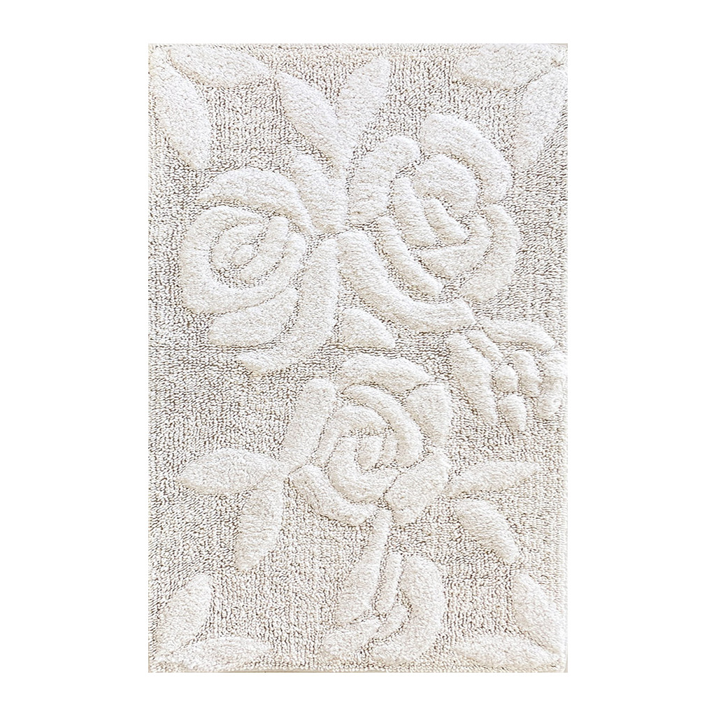 Tappeto bagno in cotone con disegno Rose in rilievo beige