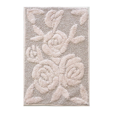 Pink cotton bath rug with embossed Rose design