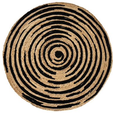 Printed Round Jute 757 Rug for Rustic Kitchen Living Room