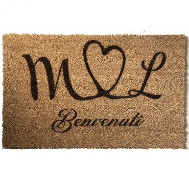 Natural coconut doormat personalized with initials and heart