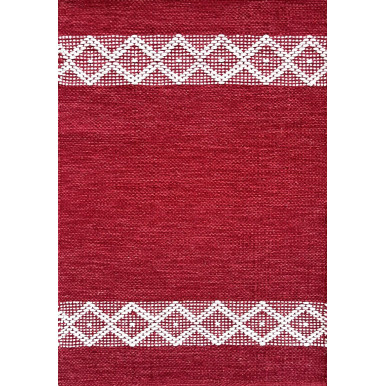 Embroidered bathroom rug in red 100% recycled cotton